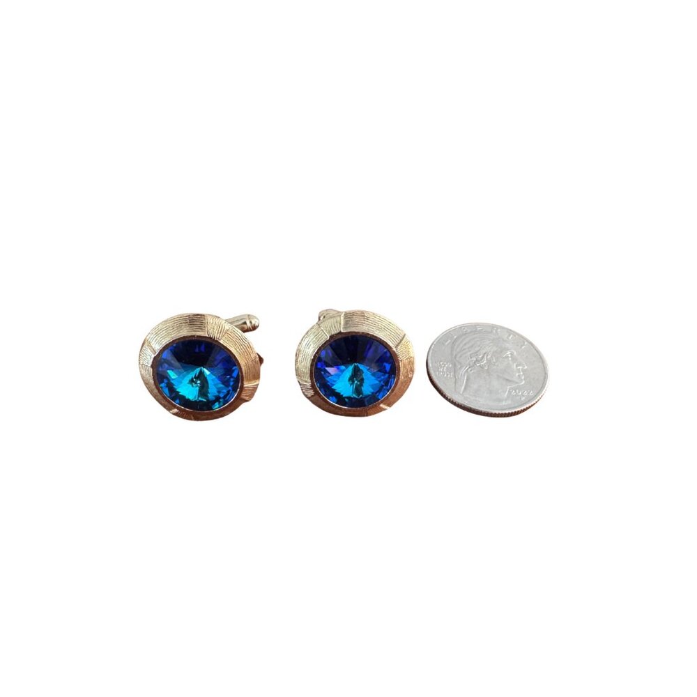 Anson Signed Blue Rivoli Crystal Gold Tone Cufflinks Vintage - Picture 10 of 11